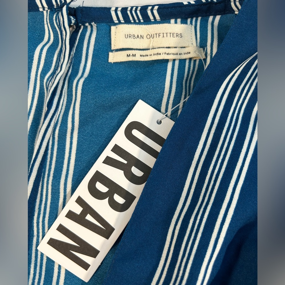 Urban Outfitters Women’s Angie Boho Romper Blue/White Long Bell Sleeve M - Picture 2 of 5